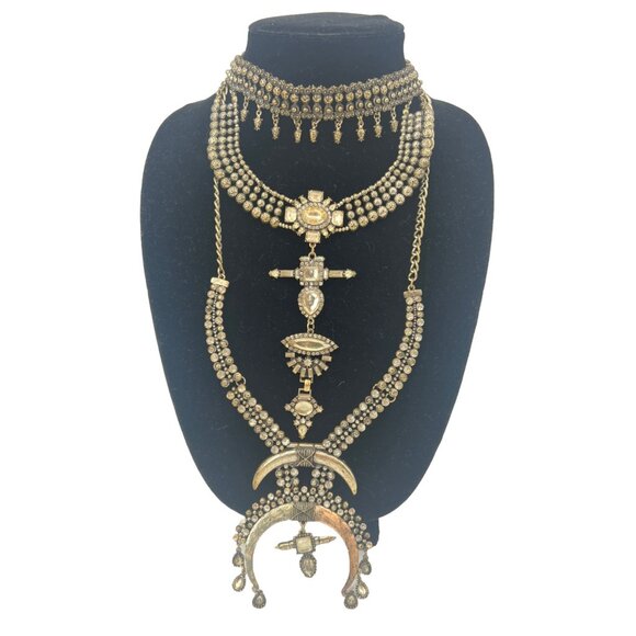 Free People Multilayered Antiqued Silver & Rhinestone Necklace - Picture 2 of 16